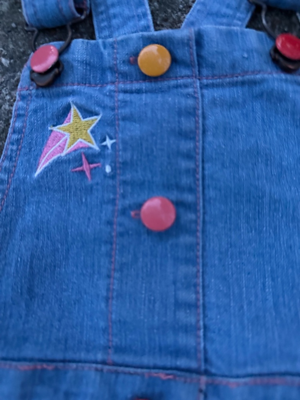 Disney Light Blue Denim Overall Dress with Pink Stitching - Picture 5 of 7